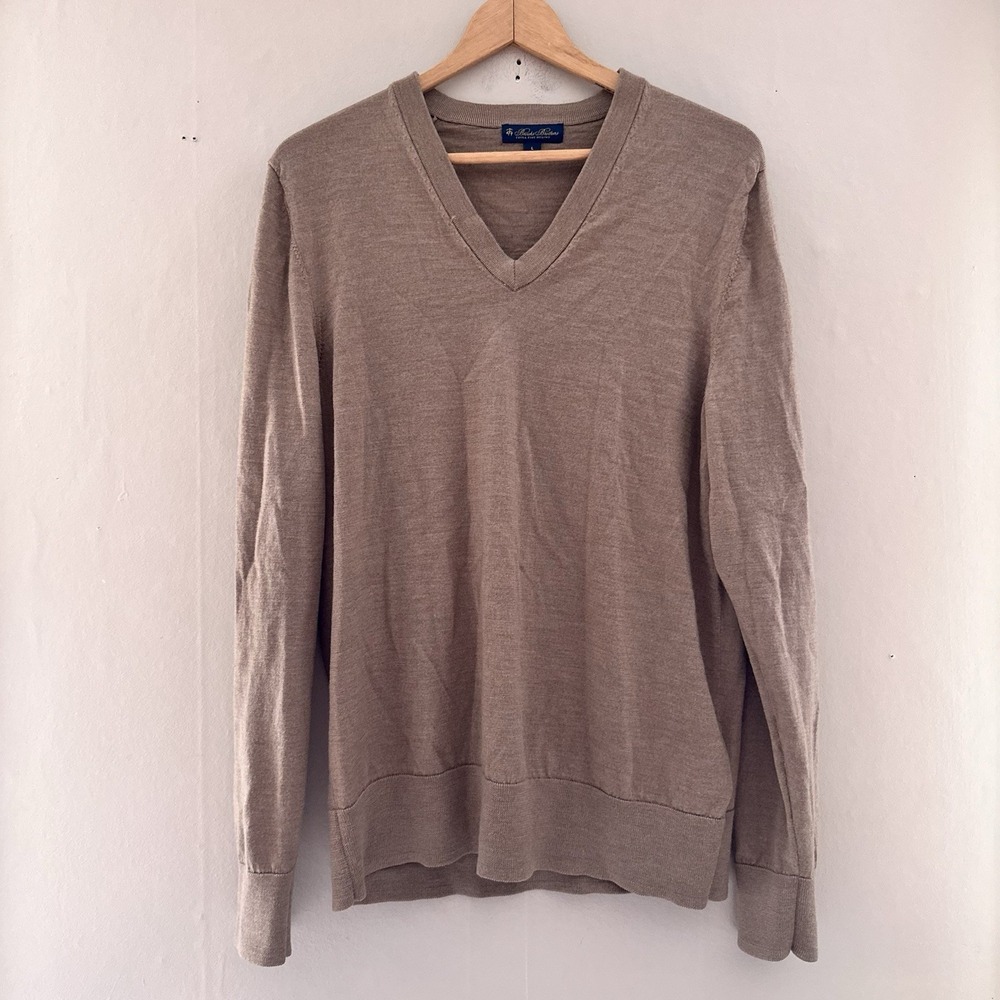 Brooks Brothers Mens Merino Wool Sweater Size L V Neck Preppy Old Money Academia